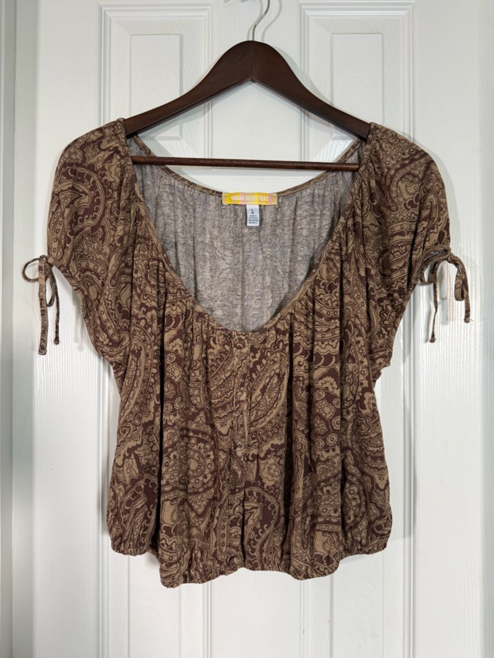 Urban Outfitters Brown Paisley Button Front Peasant Top Size L